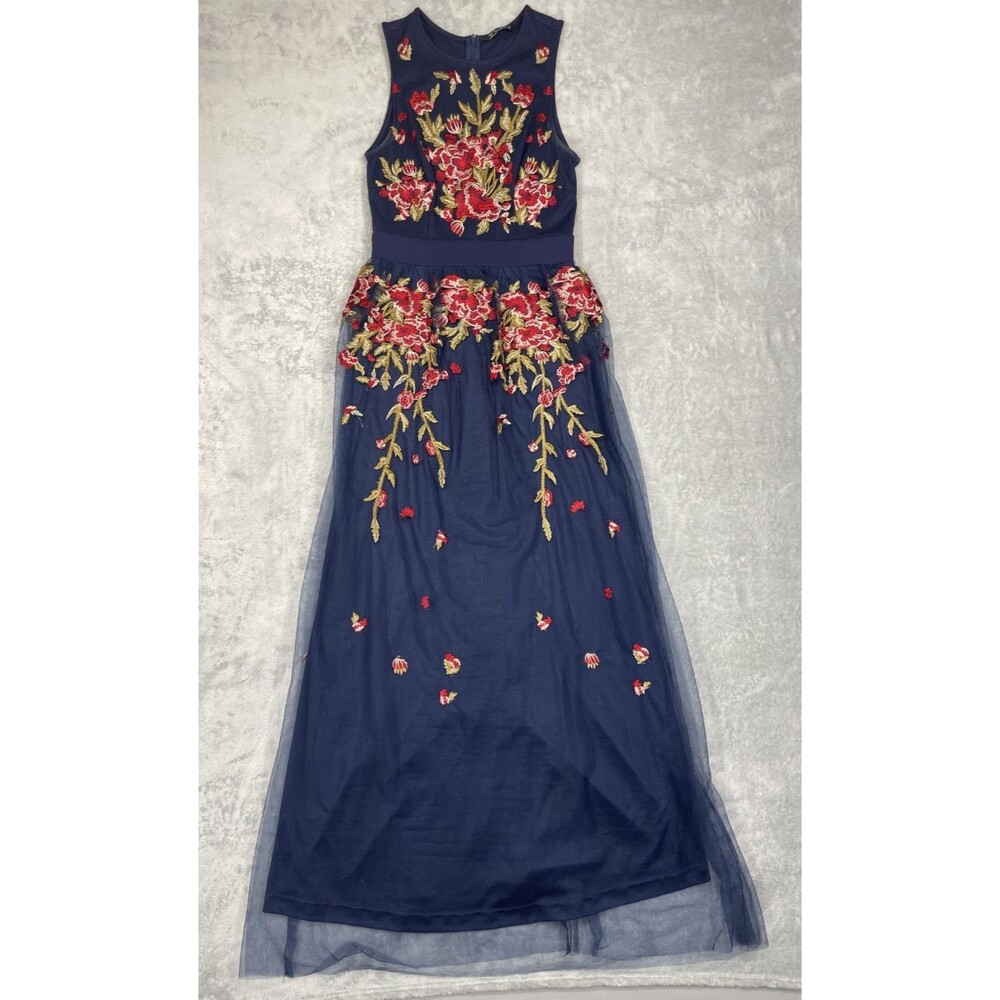 Navy Medium Sheer with Slip Embroidered Maxi Dress